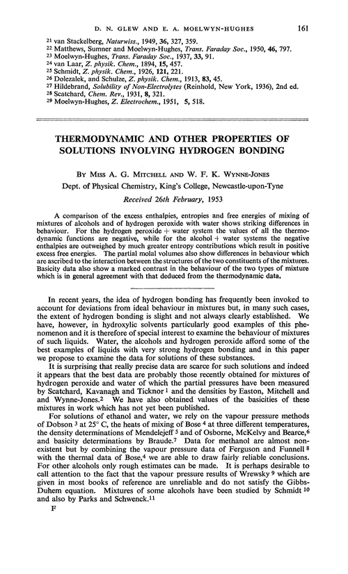 Thermodynamic and other properties of solutions involving hydrogen bonding