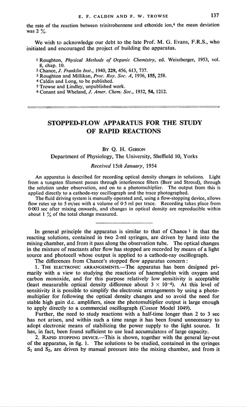 Stopped-flow apparatus for the study of rapid reactions