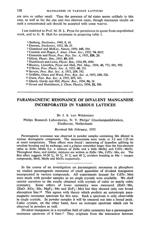 Paramagnetic resonance of divalent manganese incorporated in various lattices