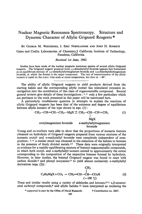 Nuclear magnetic resonance spectroscopy. Structure and dynamic character of allylic Grignard reagents