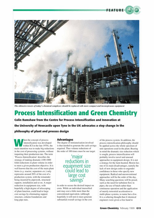 Process Intensification and Green Chemistry