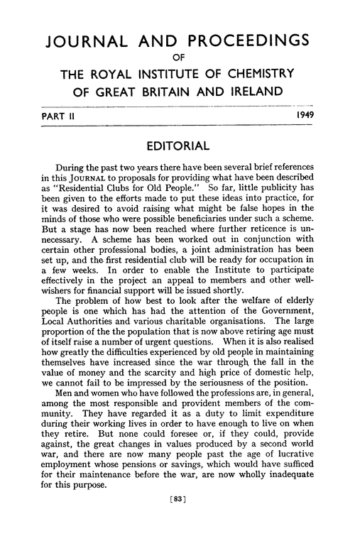 Journal and Proceedings of the Royal Institute of Chemistry of Great Britain and Ireland. Part II. 1949