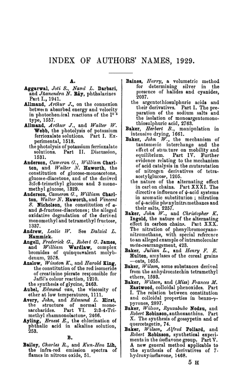 Index of authors' names, 1929
