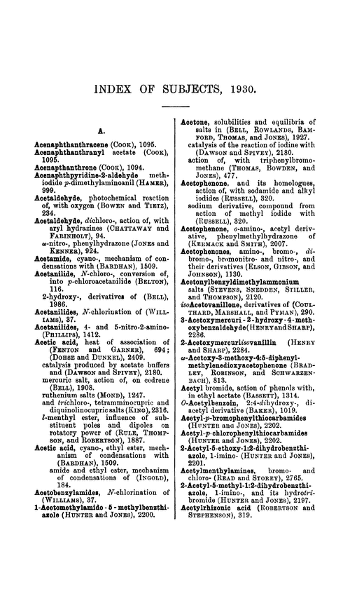 Index of subjects, 1930