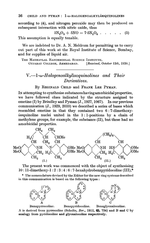 V.—1-ω-Halogenoalkylisoquinolines and their derivatives