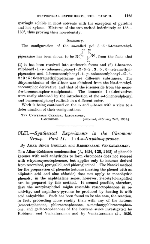 CLII.—Synthetical experiments in the chromone group. Part II. 1 : 4:-α-Naphthapyrones