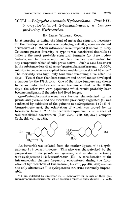 CCCLI.—Polycyclic aromatic hydrocarbons. Part VII. 5 : 6-cycloPenteno-1 : 2-benzanthracene, a cancer-producing hydrocarbon