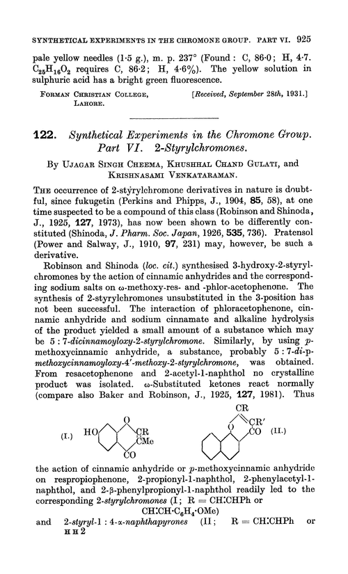 122. Synthetical experiments in the chromone group. Part VI. 2-Styrylchromones