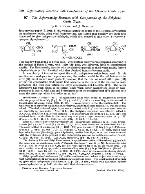 97.—The Reformatsky reaction with compounds of the ethylene oxide type