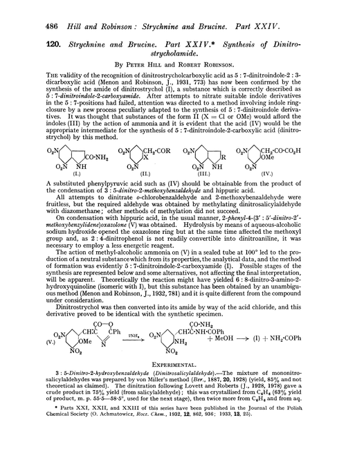 120. Strychnine and brucine. Part XXIV. Synthesis of dinitrostrycholamide