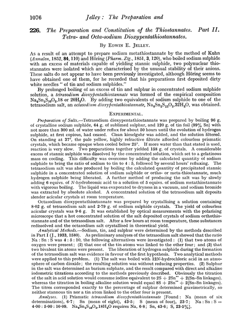 226. The preparation and constitution of the thiostannates. Part II. Tetra- and octa-sodium dioxypentathiostannates