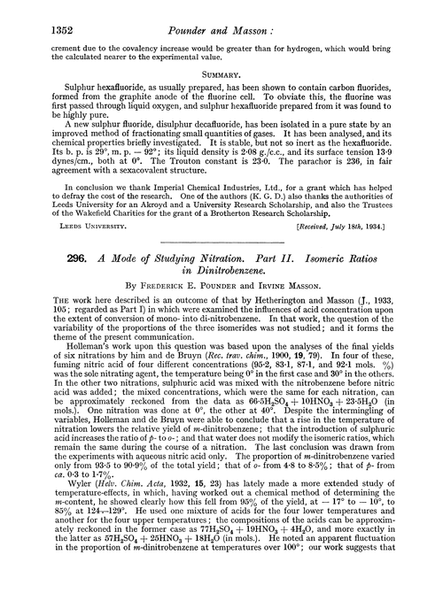 296. A mode of studying nitration. Part II. Isomeric ratios in dinitrobenzene