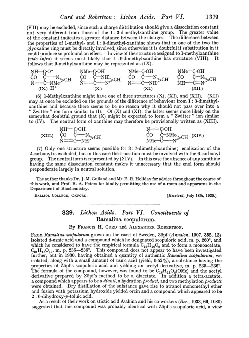 329. Lichen acids. Part VI. Constituents of Ramalina scopulorum