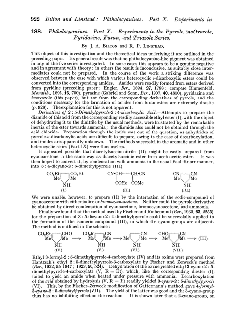 188. Phthalocyanines. Part X. Experiments in the pyrrole, isooxazole, pyridazine, furan, and triazole series