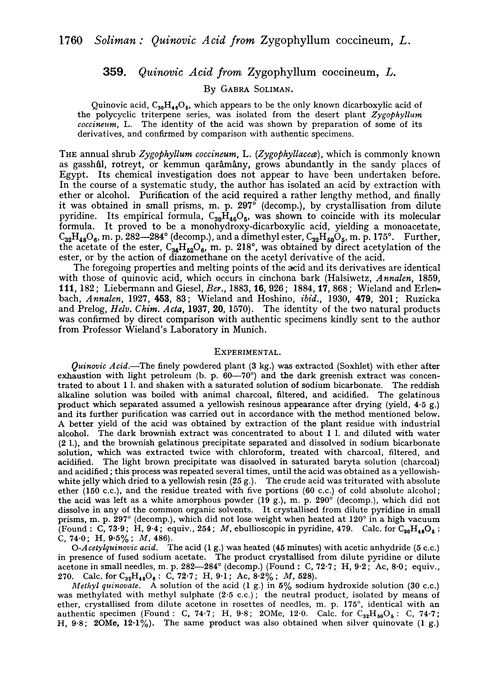 359. Quinovic acid from Zygophyllum coccineum, L.