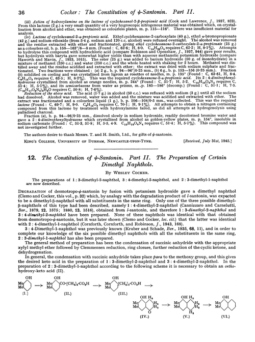 12. The constitution of ψ-santonin. Part II. The preparation of certain dimethyl naphthols