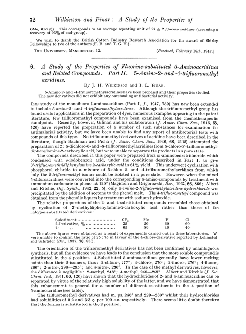 6. A study of the properties of fluorine-substituted 5-aminoacridines and related compounds. Part II. 5-Amino-2-and -4-trifluoromethyl acridines