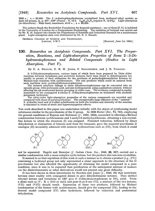 130. Researches on acetylenic compounds. Part XVI. The preparation, reactions, and light-absorption properties of some 2 : 5-dihydroacetophenones and related compounds (studies in light absorption. Part V)