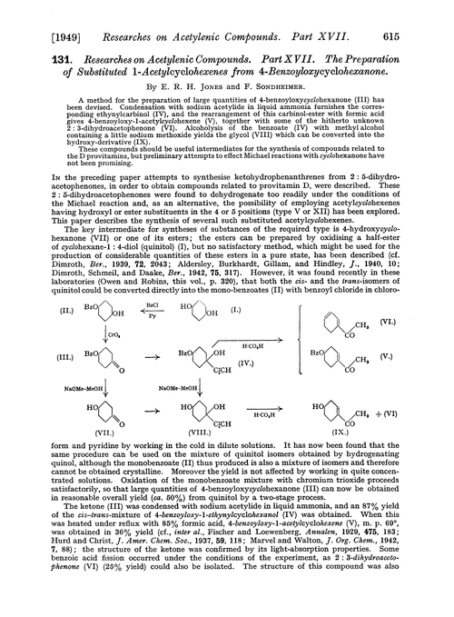 131. Researches on acetylenic compounds. Part XVII. The preparation of substituted 1-acetylcyclohexenes from 4-benzoyloxycyclohexanone