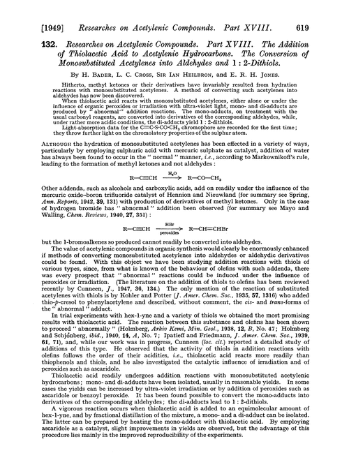 132. Researches on acetylenic compounds. Part XVIII. The addition of thiolacetic acid to acetylenic hydrocarbons. The conversion of monosubstituted acetylenes into aldehydes and 1 : 2-dithiols
