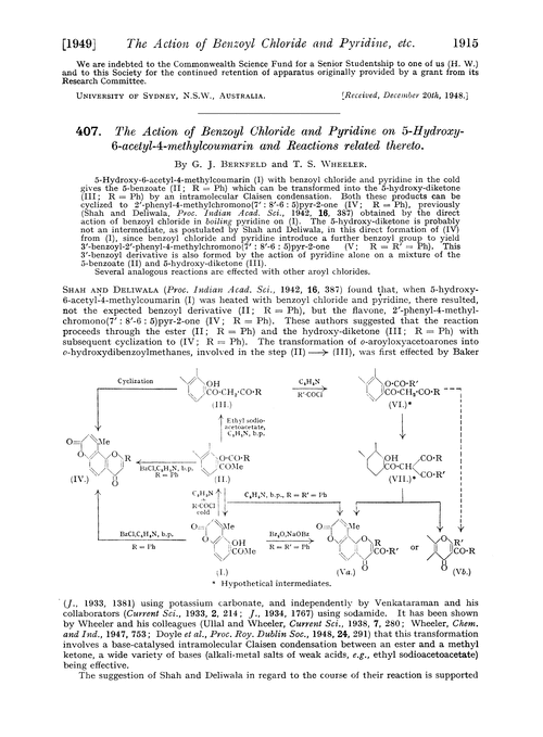 407. The action of benzoyl chloride and pyridine on 5-hydroxy-6-acetyl-4-methylcoumarin and reactions related thereto