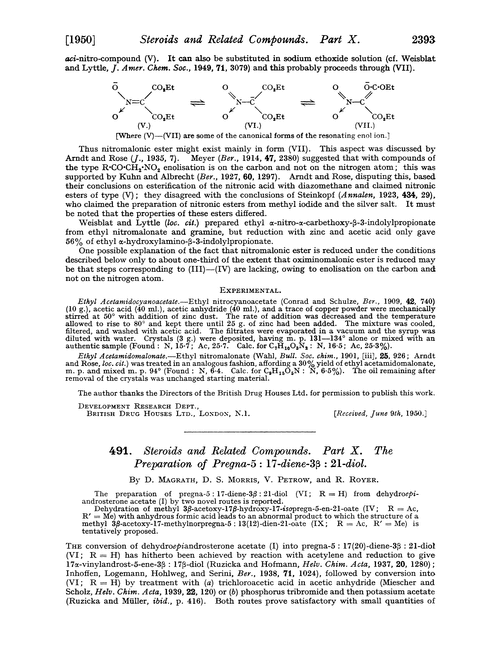491. Steroids and related compounds. Part X. The preparation of pregna-5 : 17-diene-3β : 21-diol