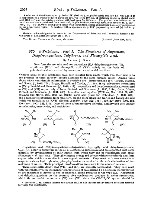 670. β-Triketones. Part I. The structures of angustione, dehydroangustione, calythrone, and flavaspidic acid