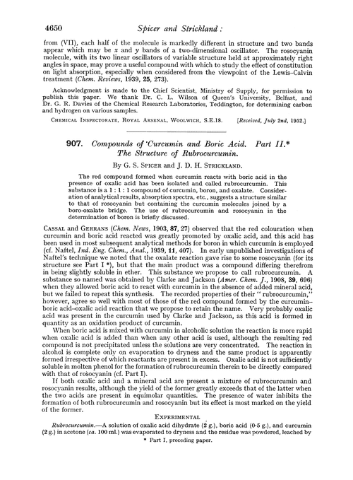 907. Compounds of curcumin and boric acid. Part II. The structure of rubrocurcumin