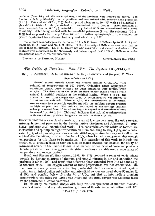 The oxides of uranium. Part IV. The system UO2–ThO2–O