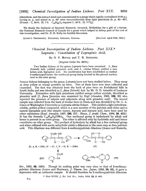 Chemical investigation of indian lichens. Part XIX. Lepraria : constitution of leprapinic acid
