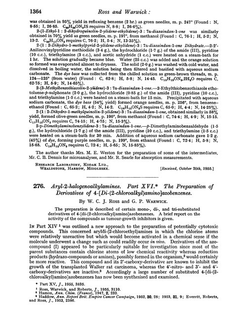 276. Aryl-2-halogenoalkylamines. Part XVI. The preparation of derivatives of 4-[di-(2-chloroalkyl)amino]azobenzenes