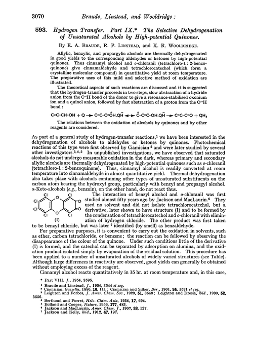 593. Hydrogen transfer. Part IX. The selective dehydrogenation of unsaturated alcohols by high-potential quinones