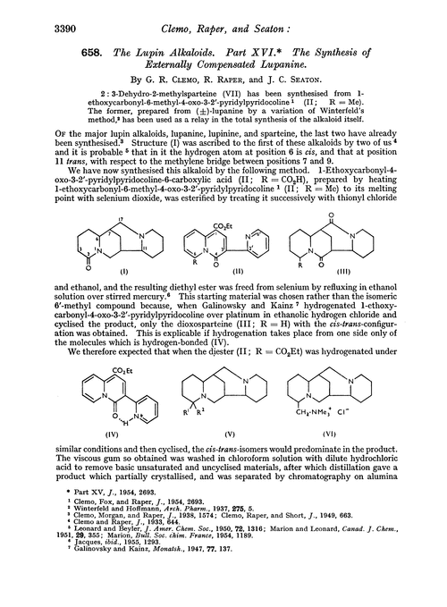 658. The lupin alkaloids. Part XVI. The synthesis of externally compensated lupanine