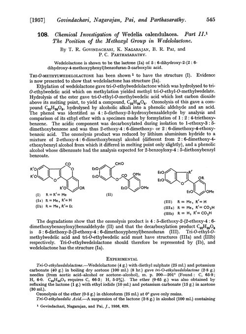 108. Chemical investigation of Wedelia calendulacea. Part II. The position of the methoxyl group in wedelolactone