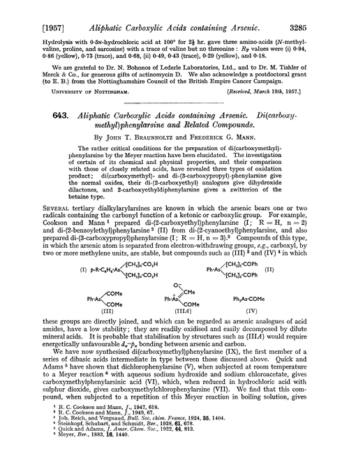 643. Aliphatic carboxylic acids containing arsenic. Di(carboxymethyl)phenylarsine and related compounds