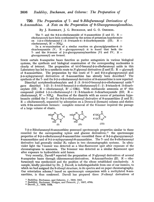 720. The preparation of 7- and 9-ribofuranosyl derivatives of 8-azaxanthine. A note on the preparation of 9-glucopyranosylxanthine