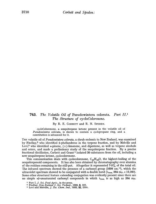 743. The volatile oil of pseudowintera colorata. Part II. The structure of cyclocolorenone