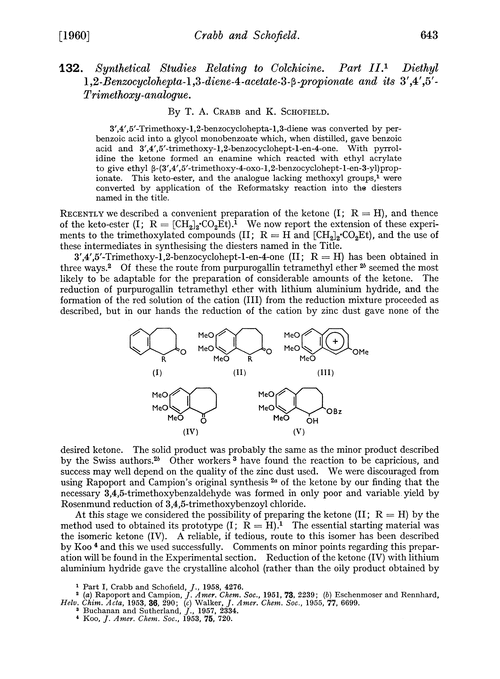 132. Synthetical studies relating to colchicine. Part II. Diethyl 1,2-benzocyclohepta-1,3-diene-4-acetate-3-β-propionate and its 3′,4′,5′-trimethoxy-analogue