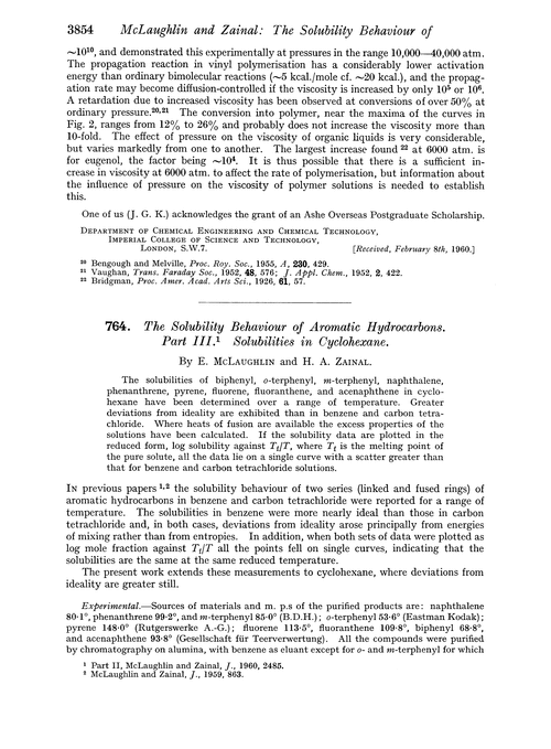 764. The solubility behaviour of aromatic hydrocarbons. Part III. Solubilities in cyclohexane