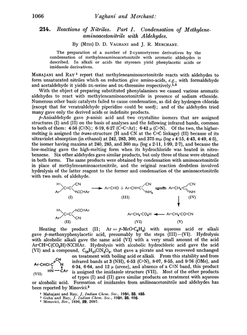 214. Reactions of nitriles. Part I. Condensation of methyleneaminoacetonitrile with aldehydes