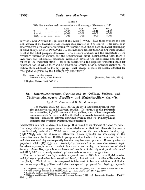 35. Dimethylaluminium cyanide and its gallium, indium, and thallium analogues; beryllium and methylberyllium cyanide