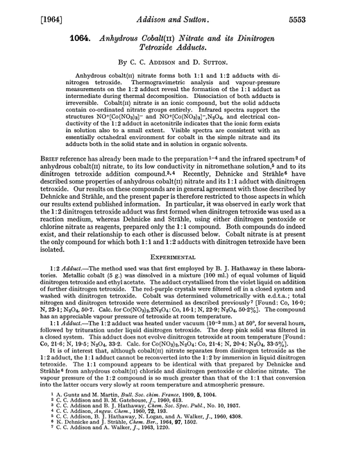 1064. Anhydrous cobalt(II) nitrate and its dinitrogen tetroxide adducts