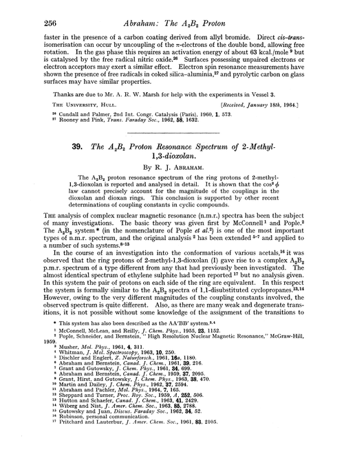 39. The A2B2 proton resonance spectrum of 2-methyl-1,3-dioxolan