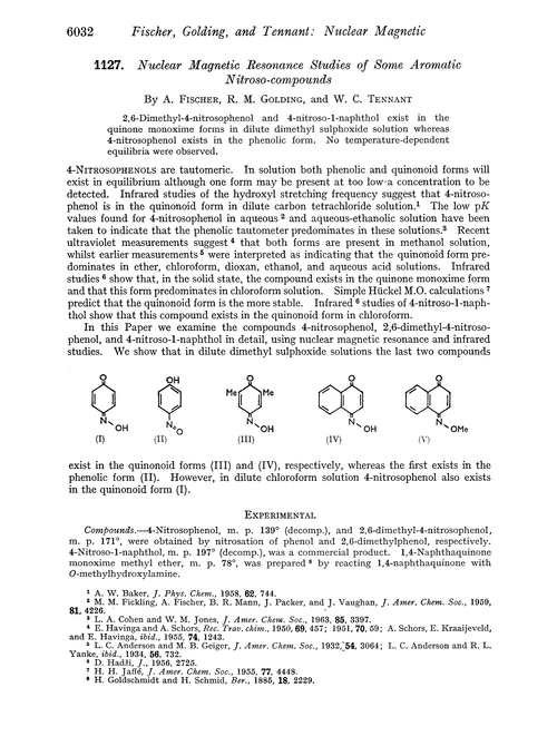 1127. Nuclear magnetic resonance studies of some aromatic nitroso-compounds