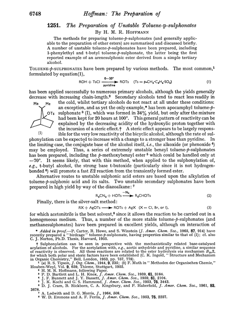 1251. The preparation of unstable toluene-p-sulphonates