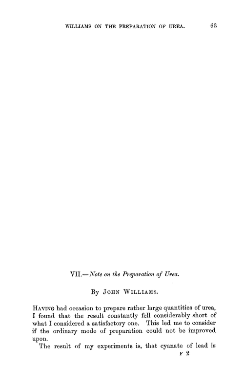 VII.—Note on the preparation of urea
