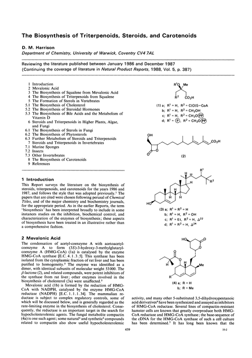 The biosynthesis of triterpenoids, steroids, and carotenoids