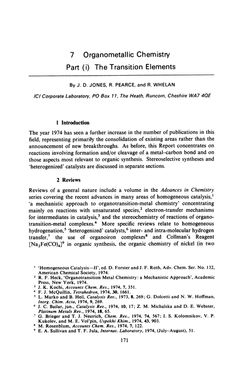 Chapter 7. Organometallic chemistry. Part (i) The transition elements