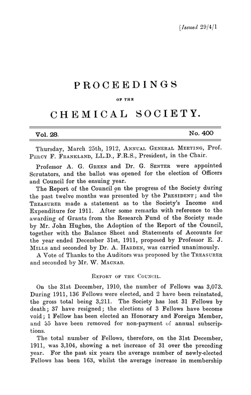 Proceedings of the Chemical Society, Vol. 28, No. 400