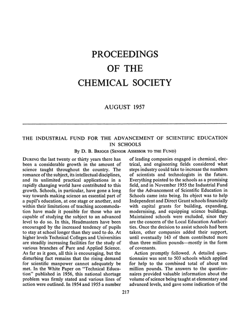 Proceedings of the Chemical Society. August 1957
